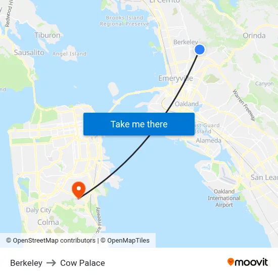 Berkeley to Cow Palace map