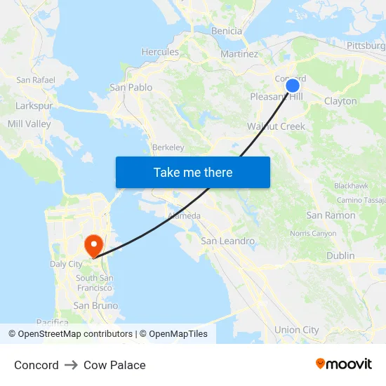 Concord to Cow Palace map