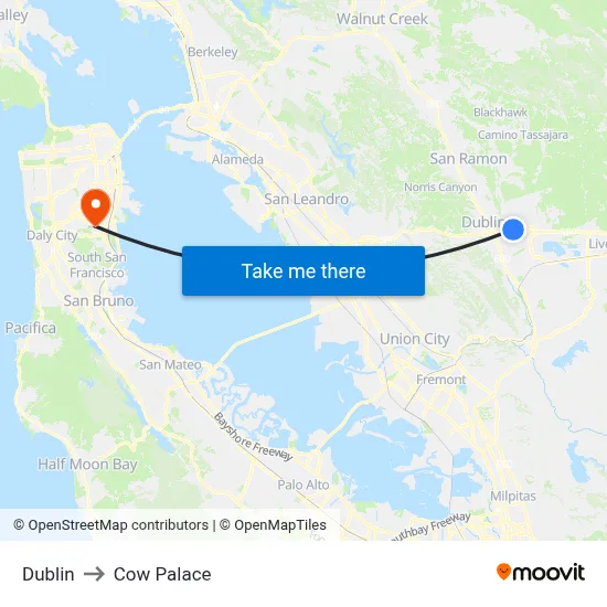 Dublin to Cow Palace map