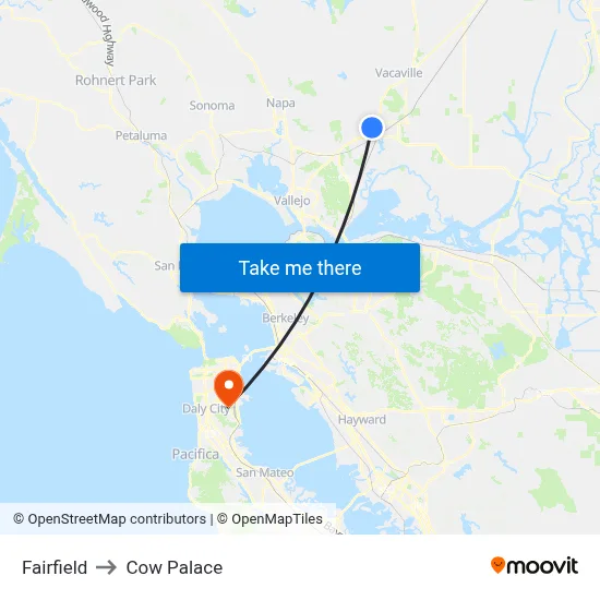 Fairfield to Cow Palace map