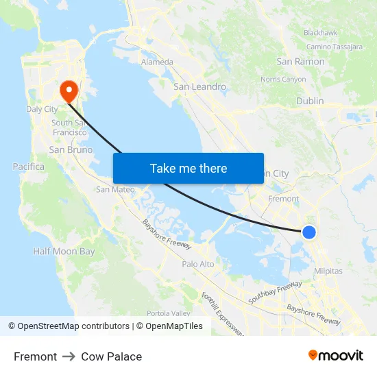 Fremont to Cow Palace map