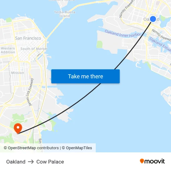 Oakland to Cow Palace map