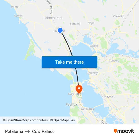 Petaluma to Cow Palace map