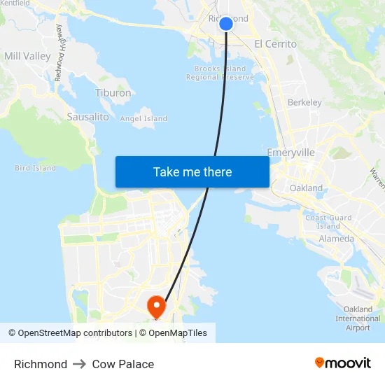 Richmond to Cow Palace map