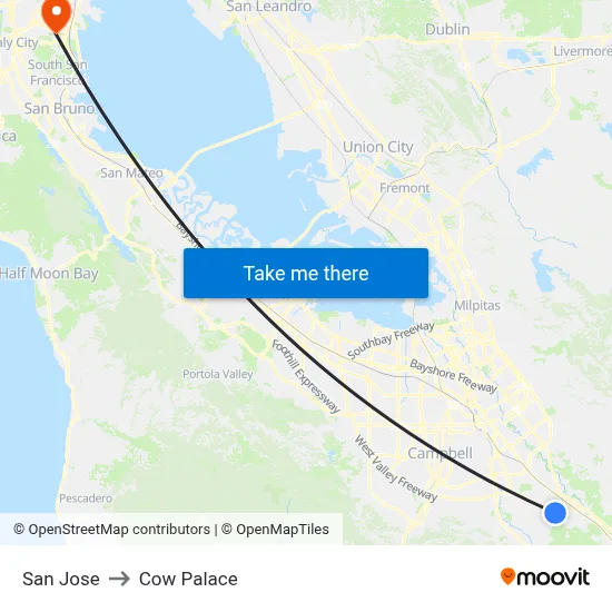 San Jose to Cow Palace map