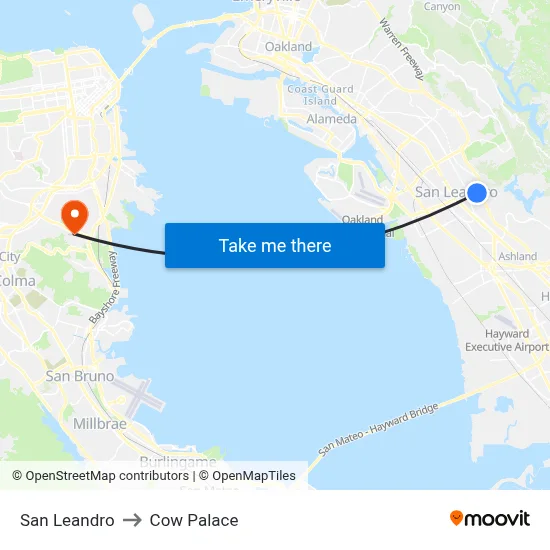 San Leandro to Cow Palace map
