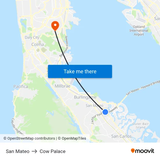 San Mateo to Cow Palace map