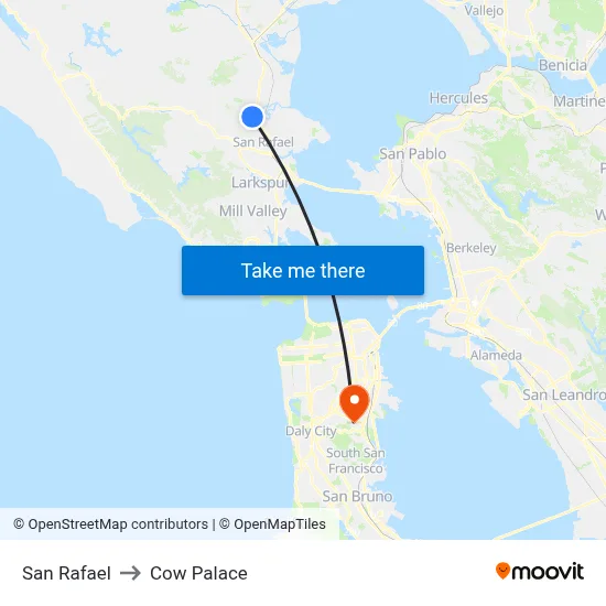 San Rafael to Cow Palace map