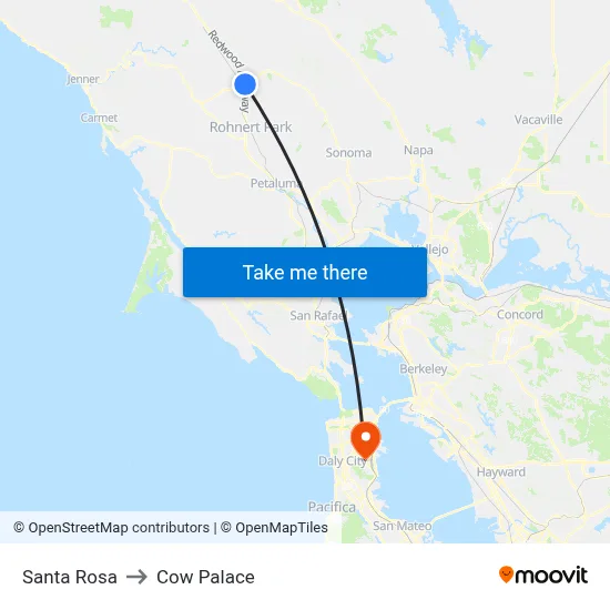 Santa Rosa to Cow Palace map