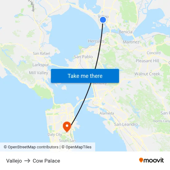 Vallejo to Cow Palace map