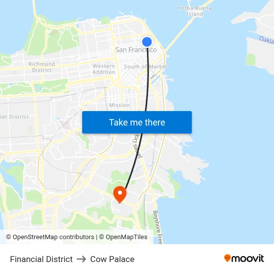 Financial District to Cow Palace map
