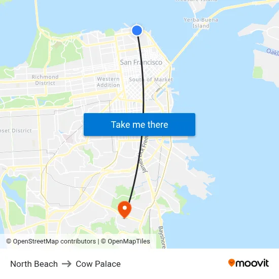 North Beach to Cow Palace map