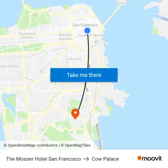 The Mosser Hotel San Francisco to Cow Palace map