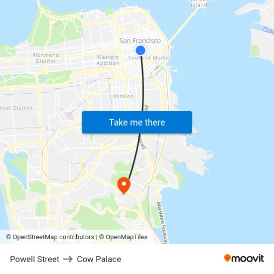 Powell Street to Cow Palace map