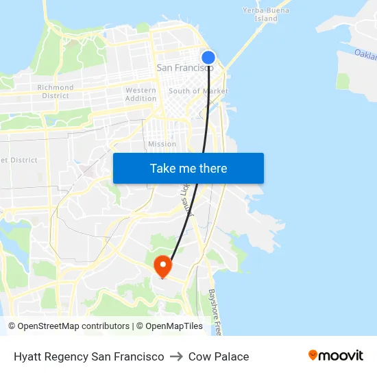 Hyatt Regency San Francisco to Cow Palace map