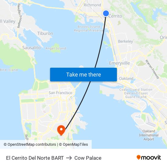 El Cerrito Del Norte BART to Cow Palace map