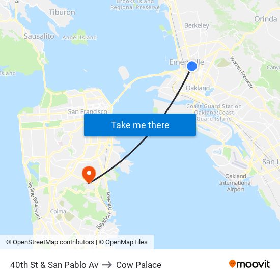 40th St & San Pablo Av to Cow Palace map