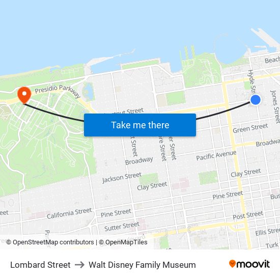 Lombard Street to Walt Disney Family Museum map