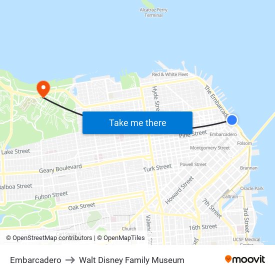 Embarcadero to Walt Disney Family Museum map