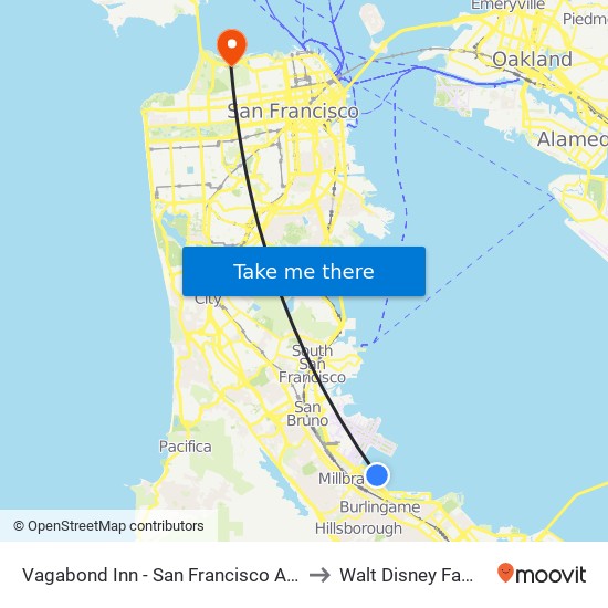 Vagabond Inn - San Francisco Airport Bayfront (Sfo) to Walt Disney Family Museum map