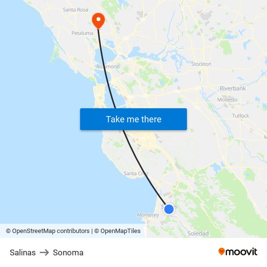 Salinas to Sonoma map