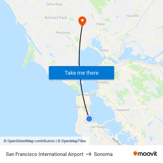 San Francisco International Airport to Sonoma map