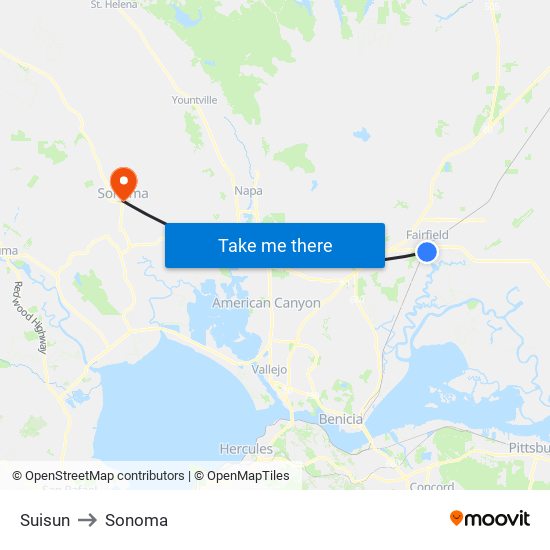 Suisun to Sonoma map