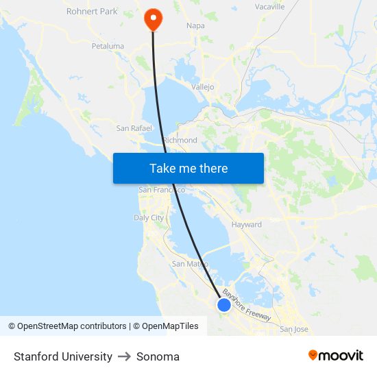 Stanford University to Sonoma map