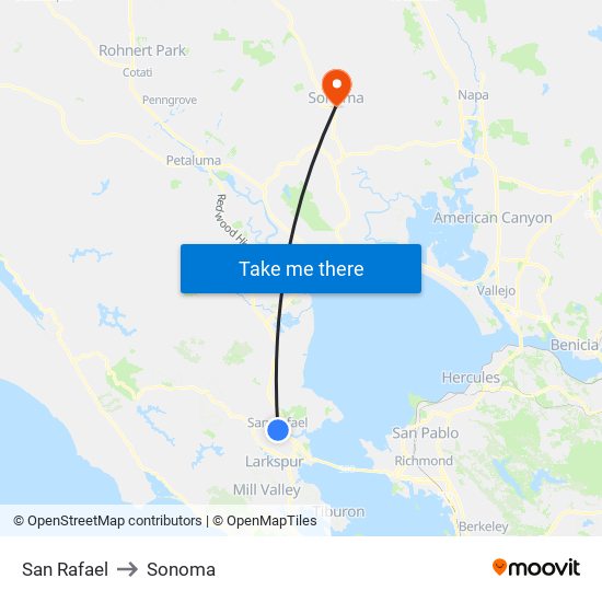 San Rafael to Sonoma map