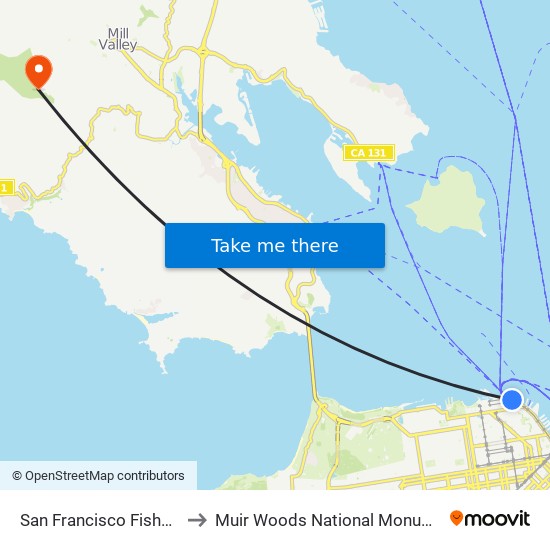 Fisherman's Wharf to Muir Woods National Monument Visitor Center map