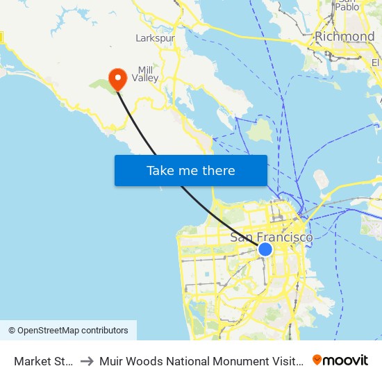 Market Street to Muir Woods National Monument Visitor Center map