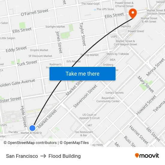 San Francisco to Flood Building map