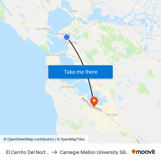 El Cerrito Del Norte BART to Carnegie Mellon University Silicon Valley map