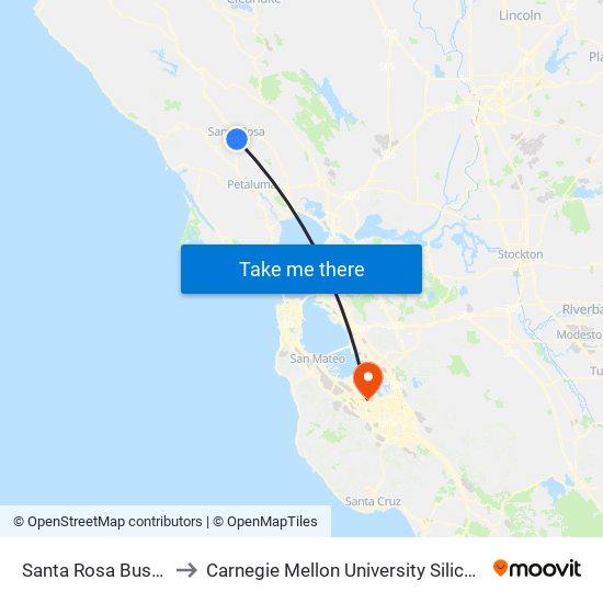 Santa Rosa Bus Stop to Carnegie Mellon University Silicon Valley map
