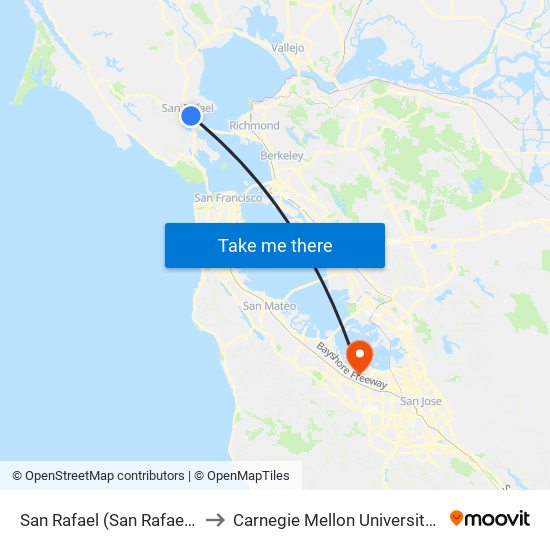 San Rafael (San Rafael Transit Ctr) to Carnegie Mellon University Silicon Valley map
