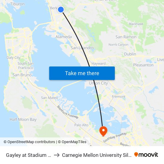 Gayley at Stadium Rimway to Carnegie Mellon University Silicon Valley map