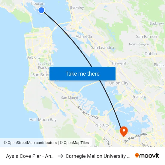 Ayala Cove Pier - Angel Island to Carnegie Mellon University Silicon Valley map