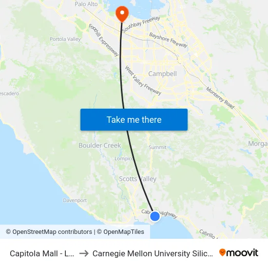 Capitola Mall - Lane 1 to Carnegie Mellon University Silicon Valley map