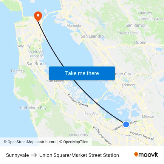 Sunnyvale to Union Square / Market Street Station map