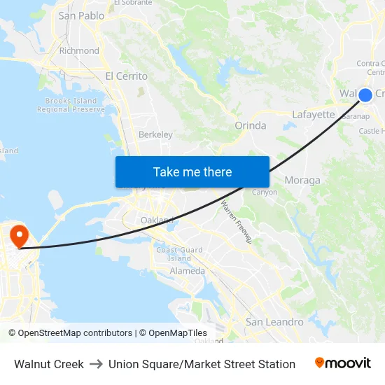 Walnut Creek to Union Square / Market Street Station map