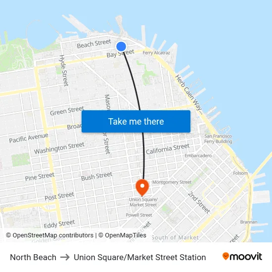 North Beach to Union Square / Market Street Station map