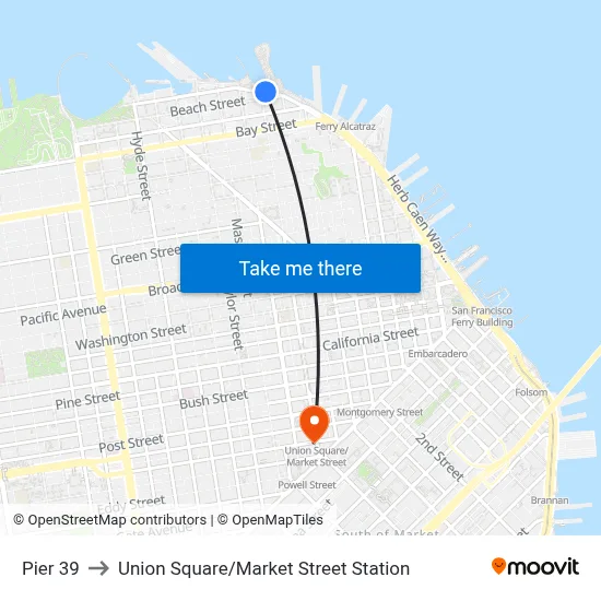 Pier 39 to Union Square / Market Street Station map