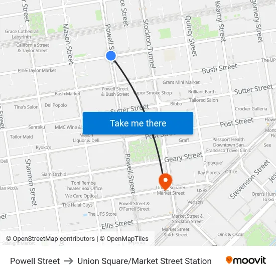 Powell Street to Union Square / Market Street Station map