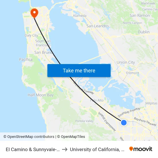 El Camino & Sunnyvale-Saratoga (E) to University of California, San Francisco map