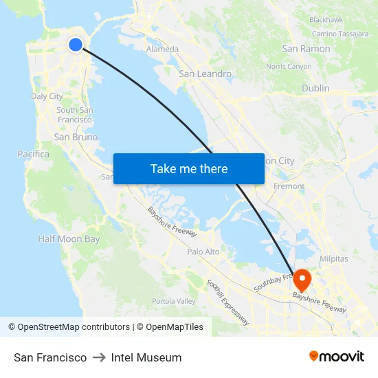 San Francisco to Intel Museum map