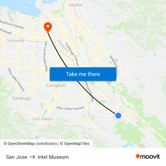 San Jose to Intel Museum map