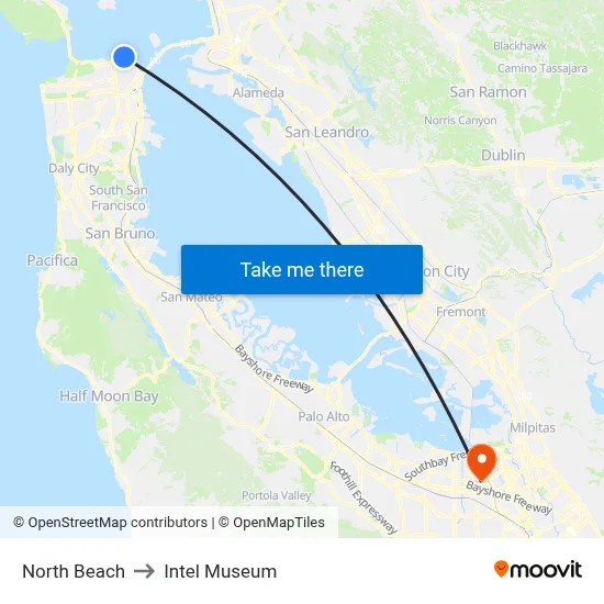 North Beach to Intel Museum map