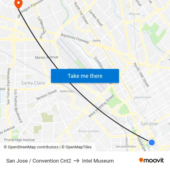 San Jose / Convention Cnt2 to Intel Museum map