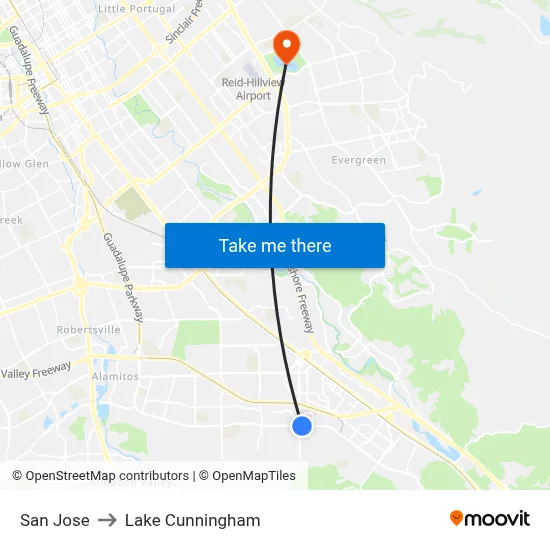 San Jose to Lake Cunningham map