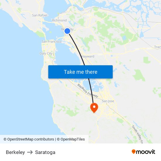 Berkeley to Saratoga map